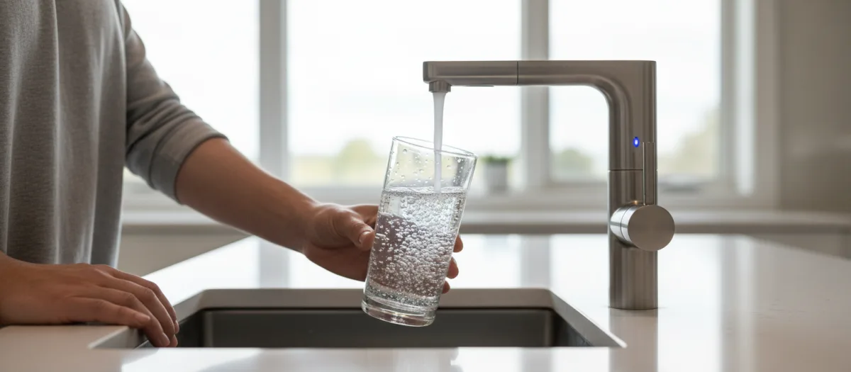 Illustration: Sprudelwasser aus einem Küchen-Wasserspender