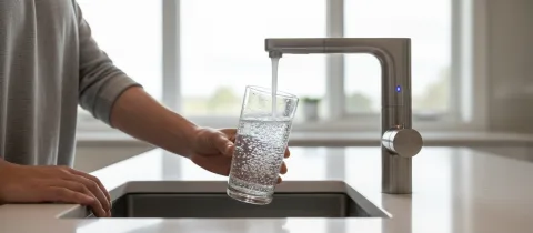 Illustration: Sprudelwasser aus einem Küchen-Wasserspender